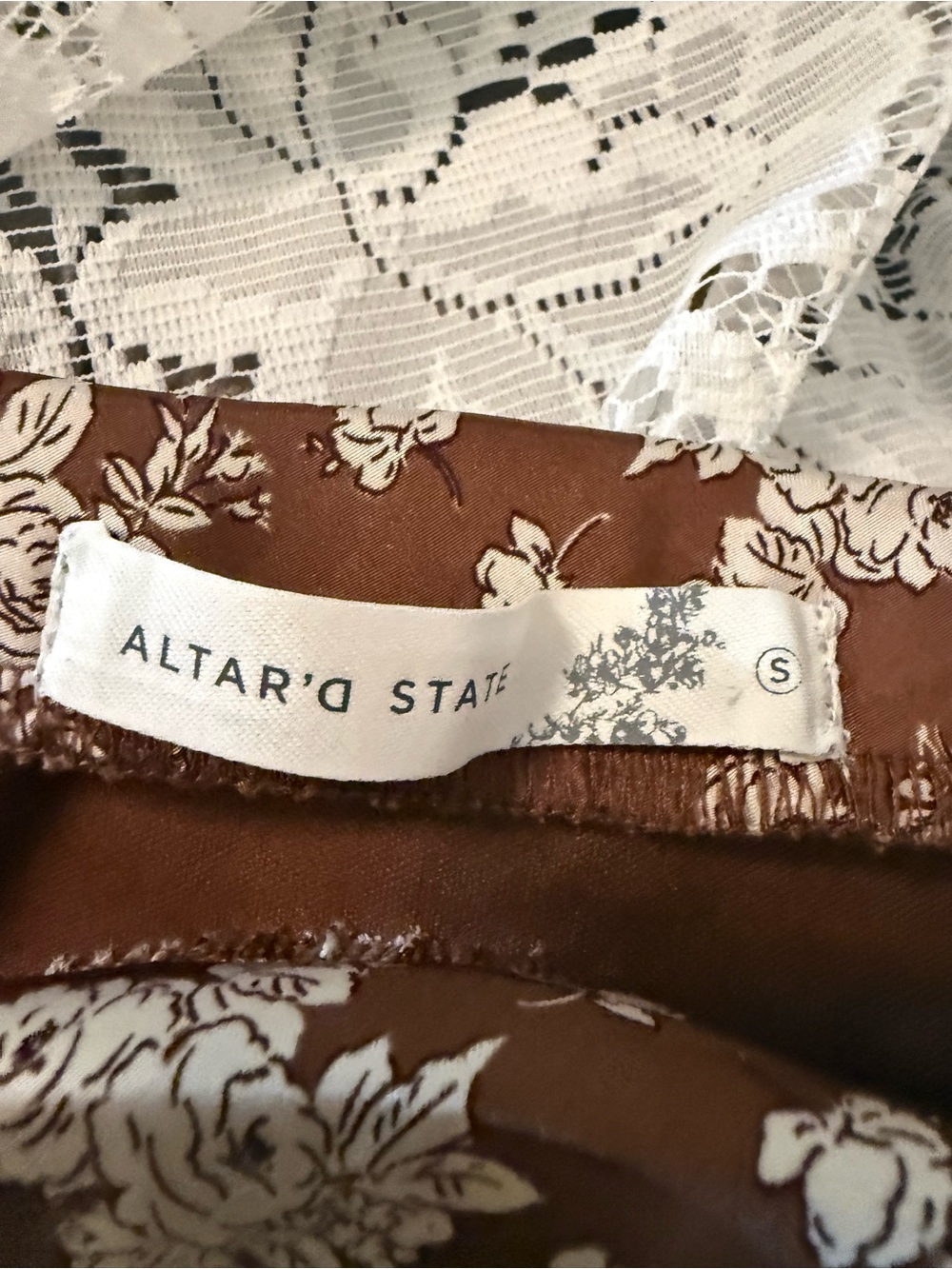 Altar'd State Brown Floral Slip Skirt with Cream Print - Picture 5 of 5
